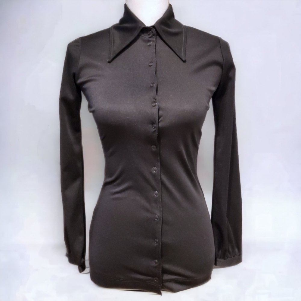Vintage Betsey Johnson 1970s Alley Cat Long Sleeved Top with Snap Buttons